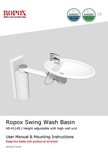 Ropox user & mounting manual - Swing Washbasin height adjustable with heigh wall unit